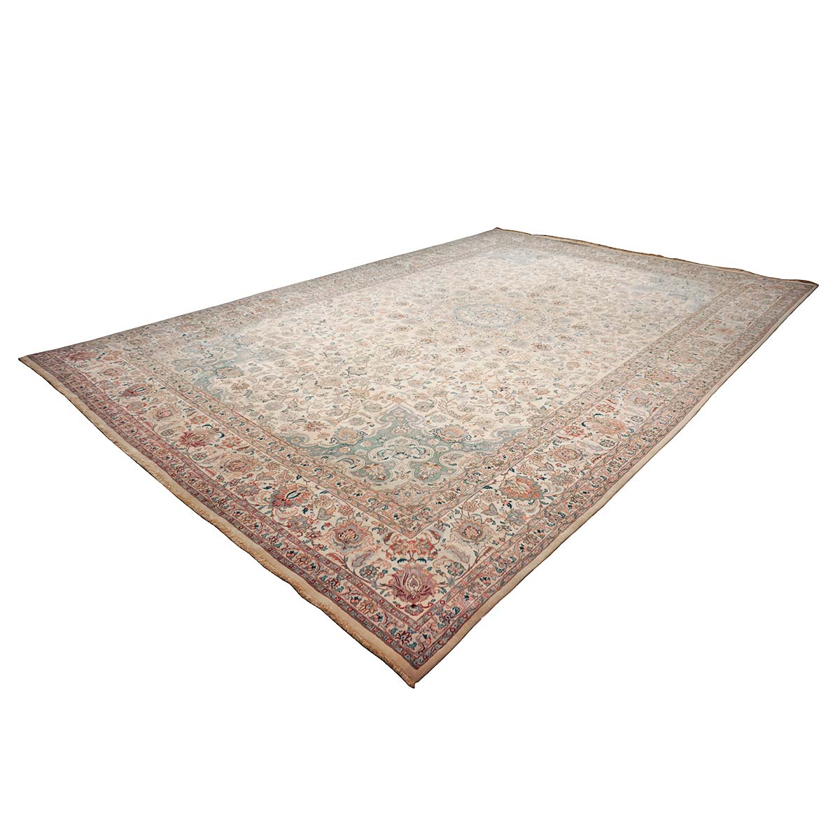 Antique 1940s Persian Tabriz Pahlavi 11x18 Ivory & Blue Handmade Area Rug #9902227 image 5