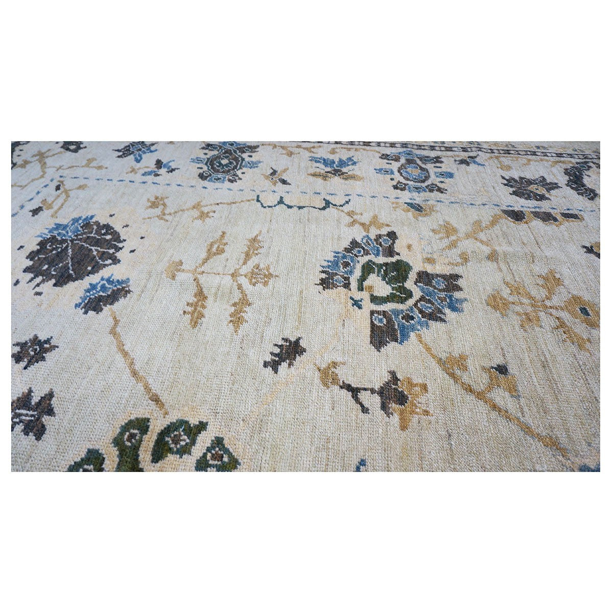 21st Century Turkish Oushak Ivory and Blue Handmade Rug #1140406 image 5