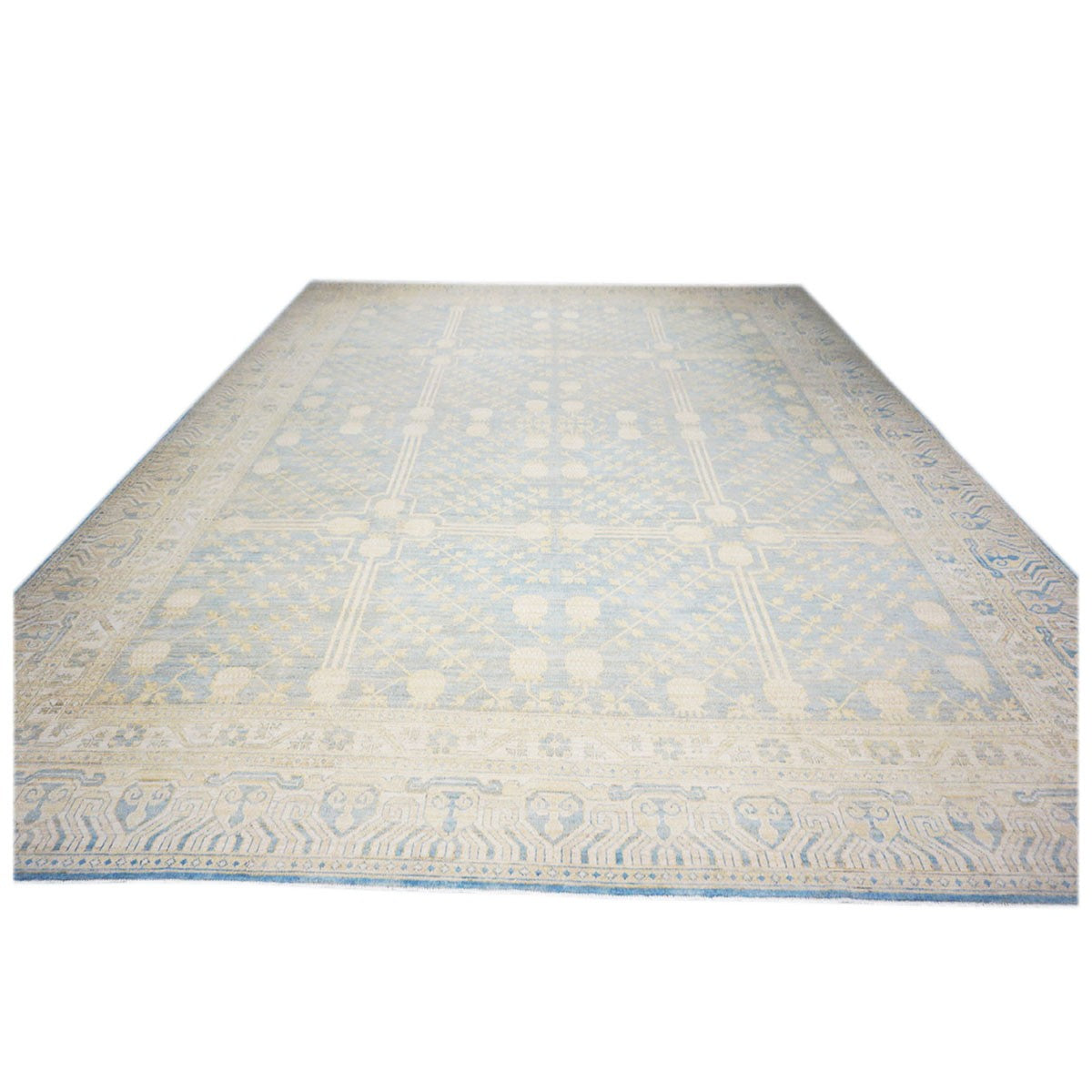 Afghan Khotan 11X14 Ivory & Blue Handmade Area Rug #1142201 image 1