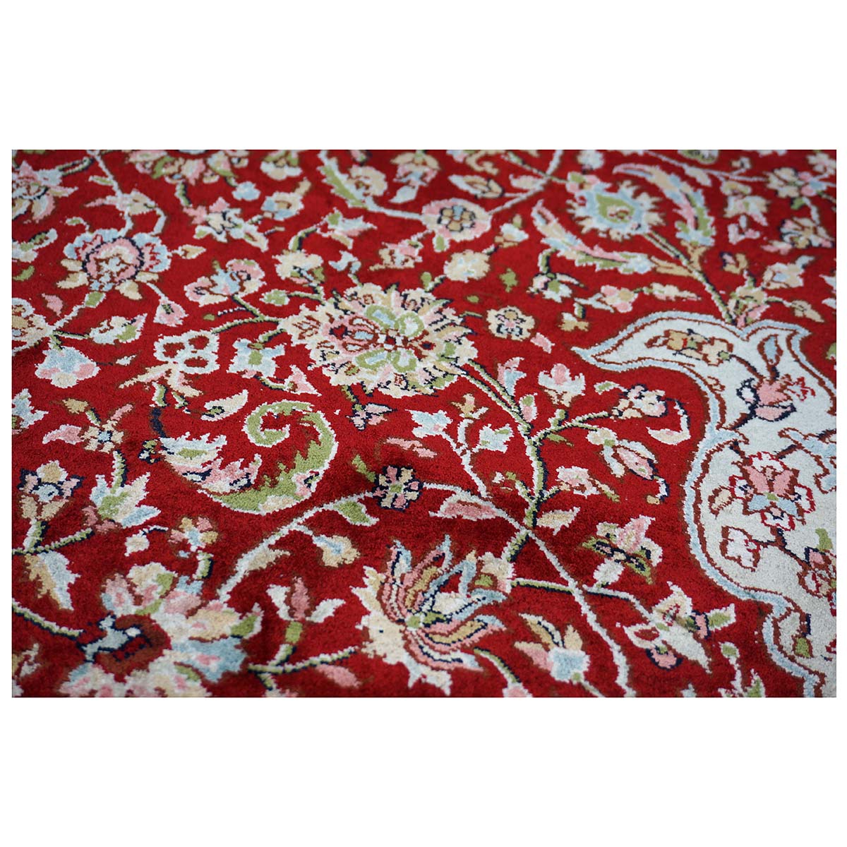 Vintage Kashmiri All Silk Red 9x12 Handmade Area Rug #1144057 image 7