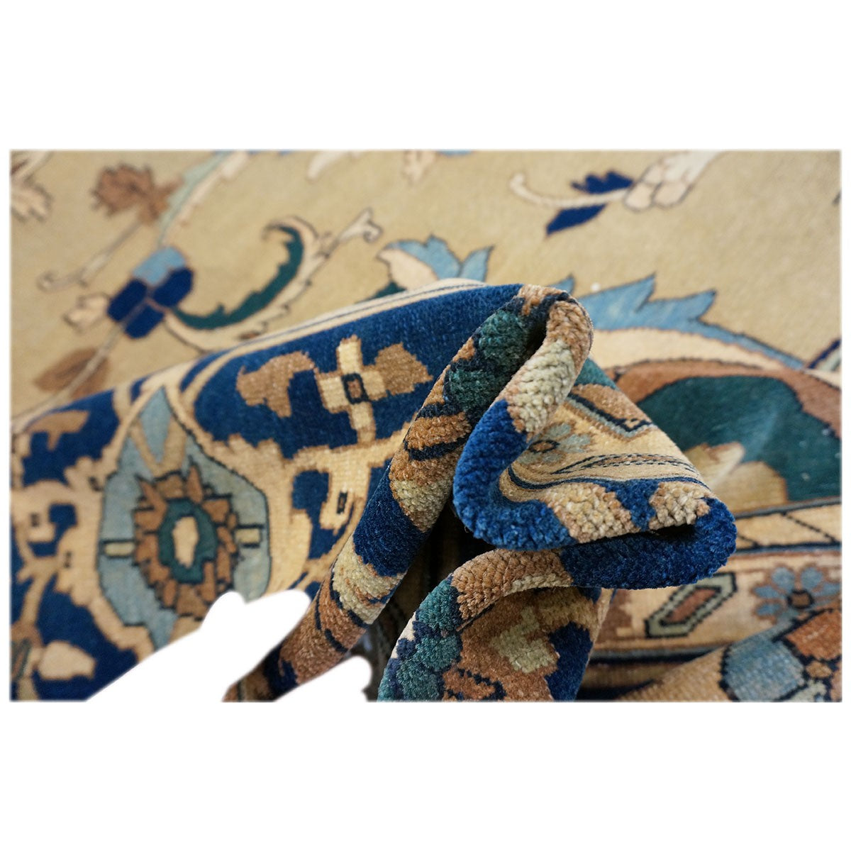 21st Century Persian Heriz 12x15 Tan & Navy Handmade Area Rug #9902016 image 9