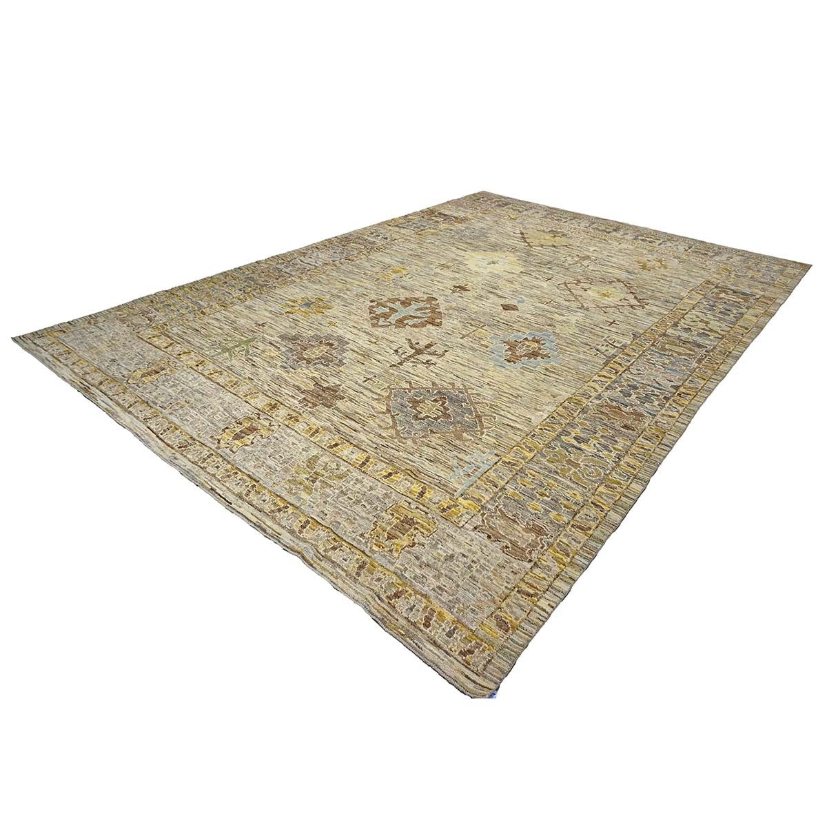 21st Century Turkish Oushak 11X15 Gold, Gray& Slate Blue Handmade Area Rug #1144128 image 6