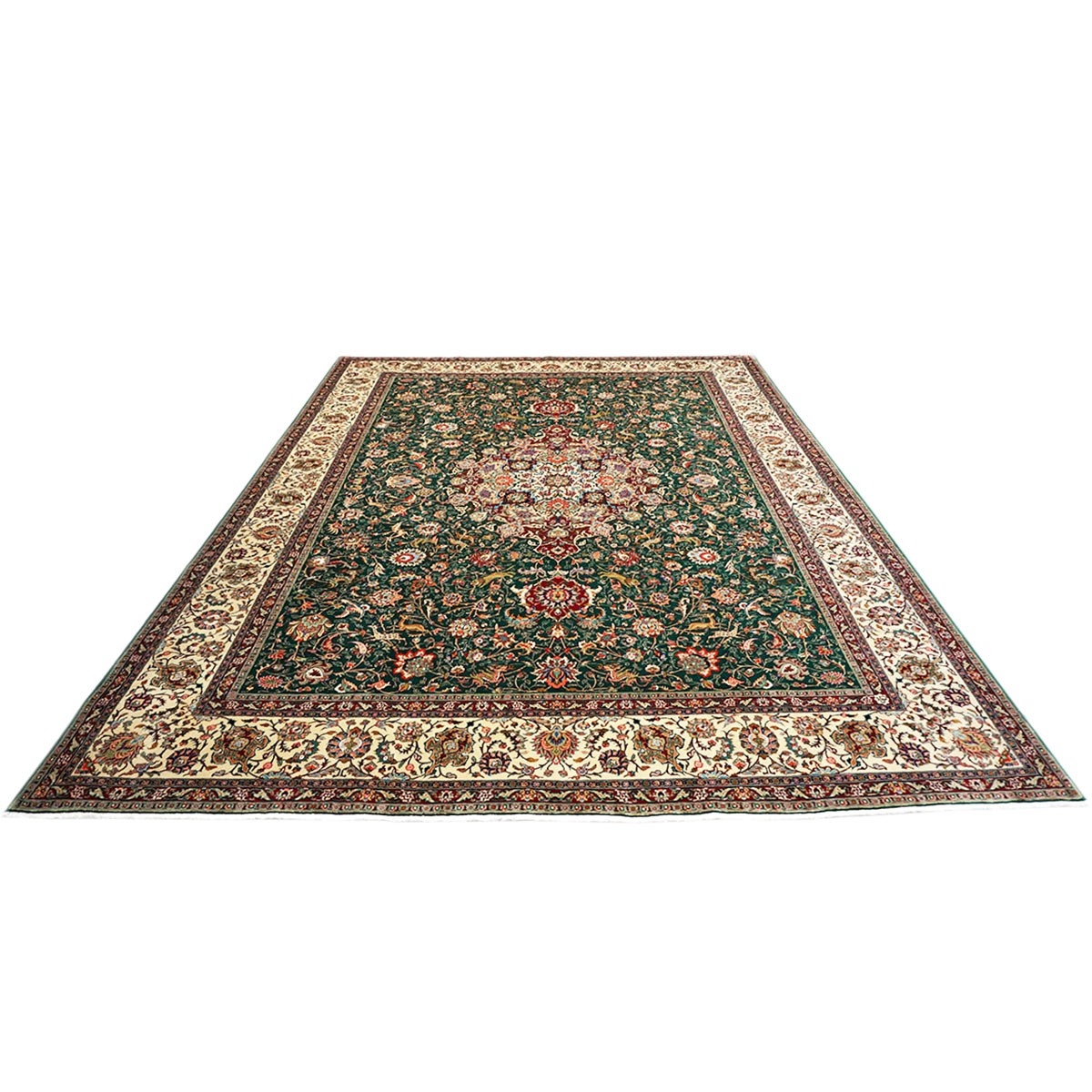 Antique Persian Tabriz 9x12 Green & Ivory Handmade Area Rug #1143223 image 1