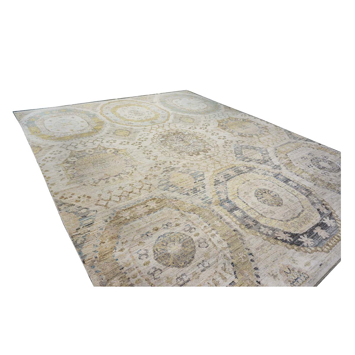 21st Century Turkish Oushak 13x15 Ivory, Olive Green, & Slate Blue Handmade Rug #1144077 image 5
