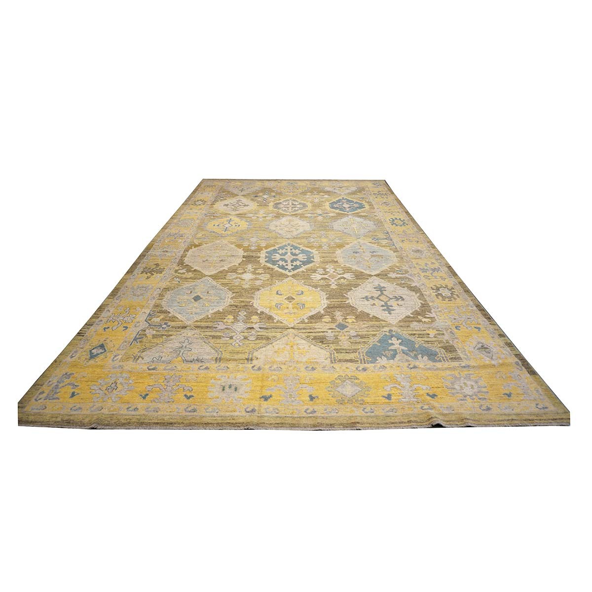 21st Century Turkish Oushak 11x17 Khaki, Olive, & Slate Blue Handmade Area Rug #1144079 image 4
