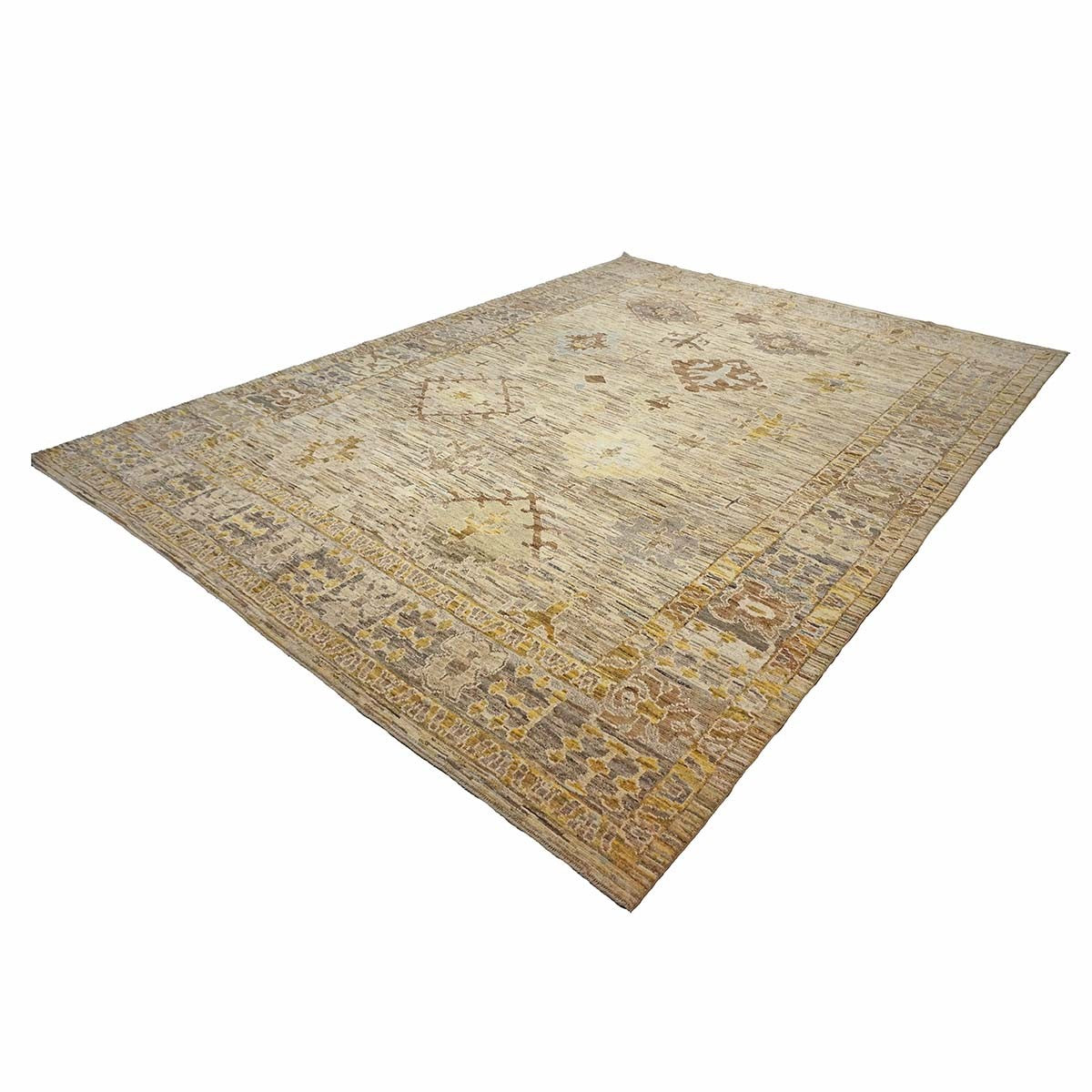 21st Century Turkish Oushak 11X15 Gold, Gray& Slate Blue Handmade Area Rug #1144128 image 2