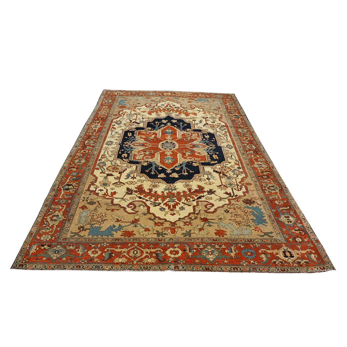 Persian Serapi 7x11 Rust, Navy, Tan, & Ivory Handmade Area Rug #9902841 image 1