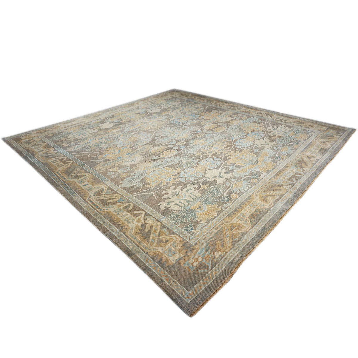 21st Century Turkish Donegal 12x12 Taupe and Blue Square Area Rug #1140522 image 1