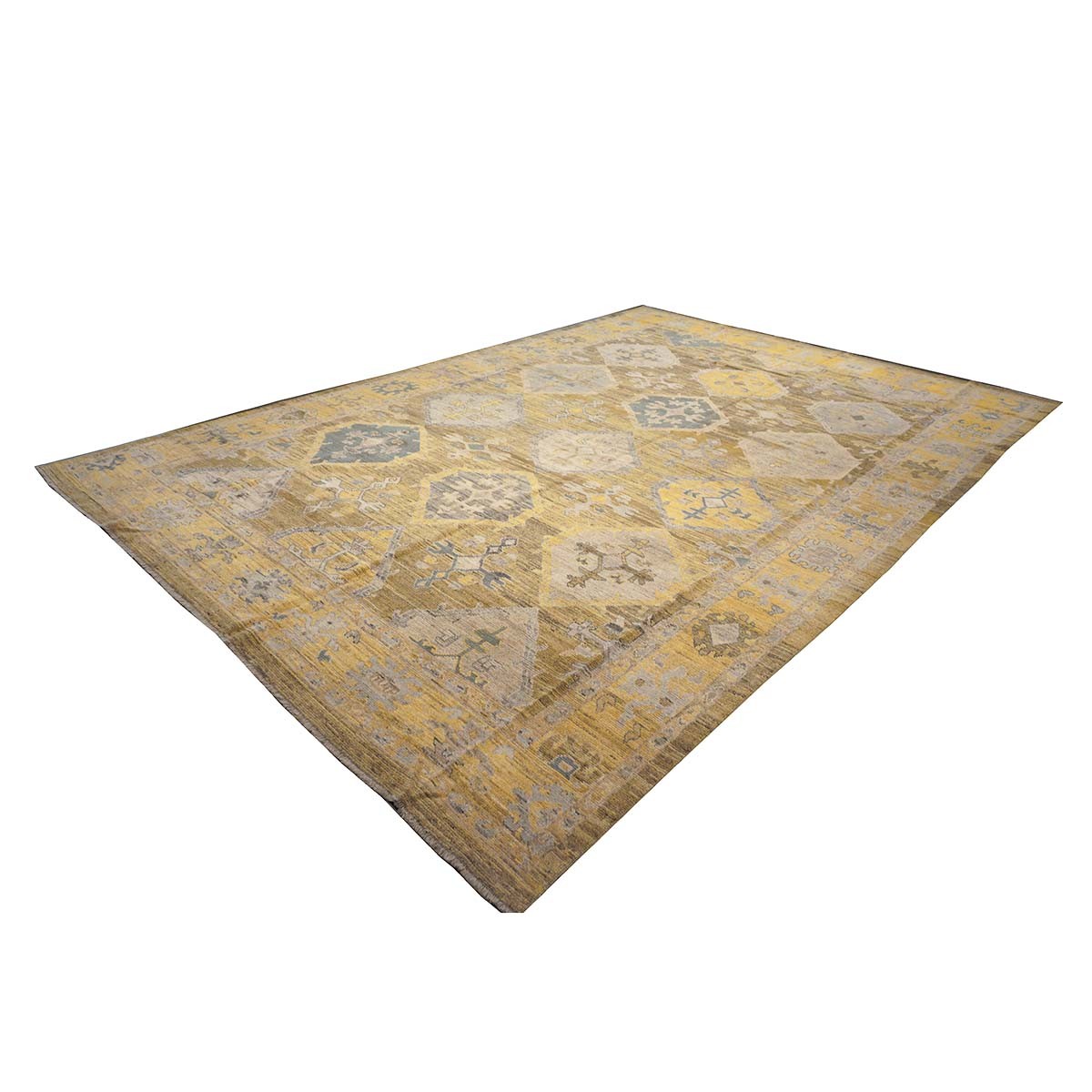 21st Century Turkish Oushak 11x17 Khaki, Olive, & Slate Blue Handmade Area Rug #1144079 image 2