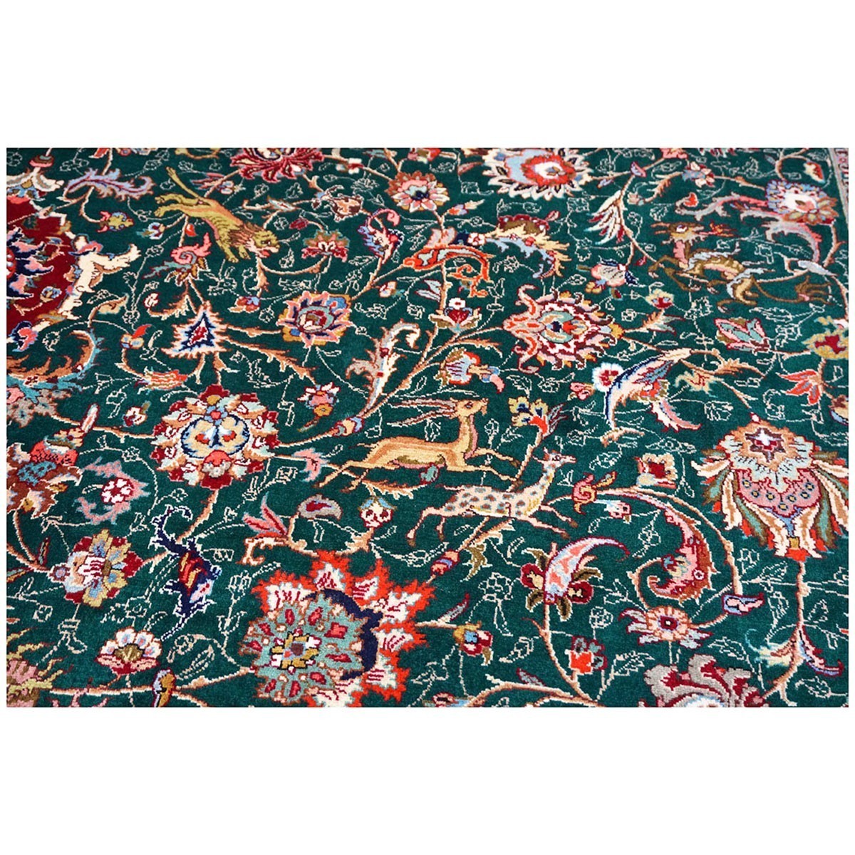 Antique Persian Tabriz 9x12 Green & Ivory Handmade Area Rug #1143223 image 7