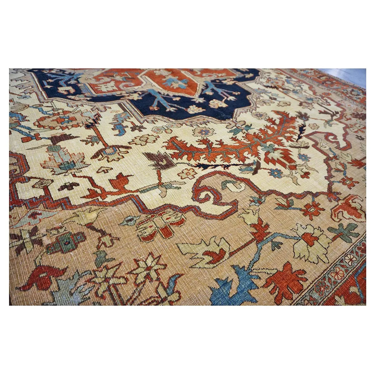 Persian Serapi 7x11 Rust, Navy, Tan, & Ivory Handmade Area Rug #9902841 image 9