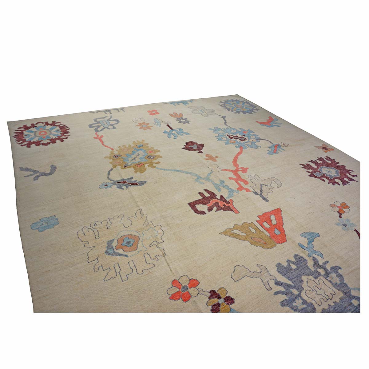 21st Century Turkish Oushak 12X16 Ivory, Orange & Slate Blue Handmade Runner Rug #1144180 image 5