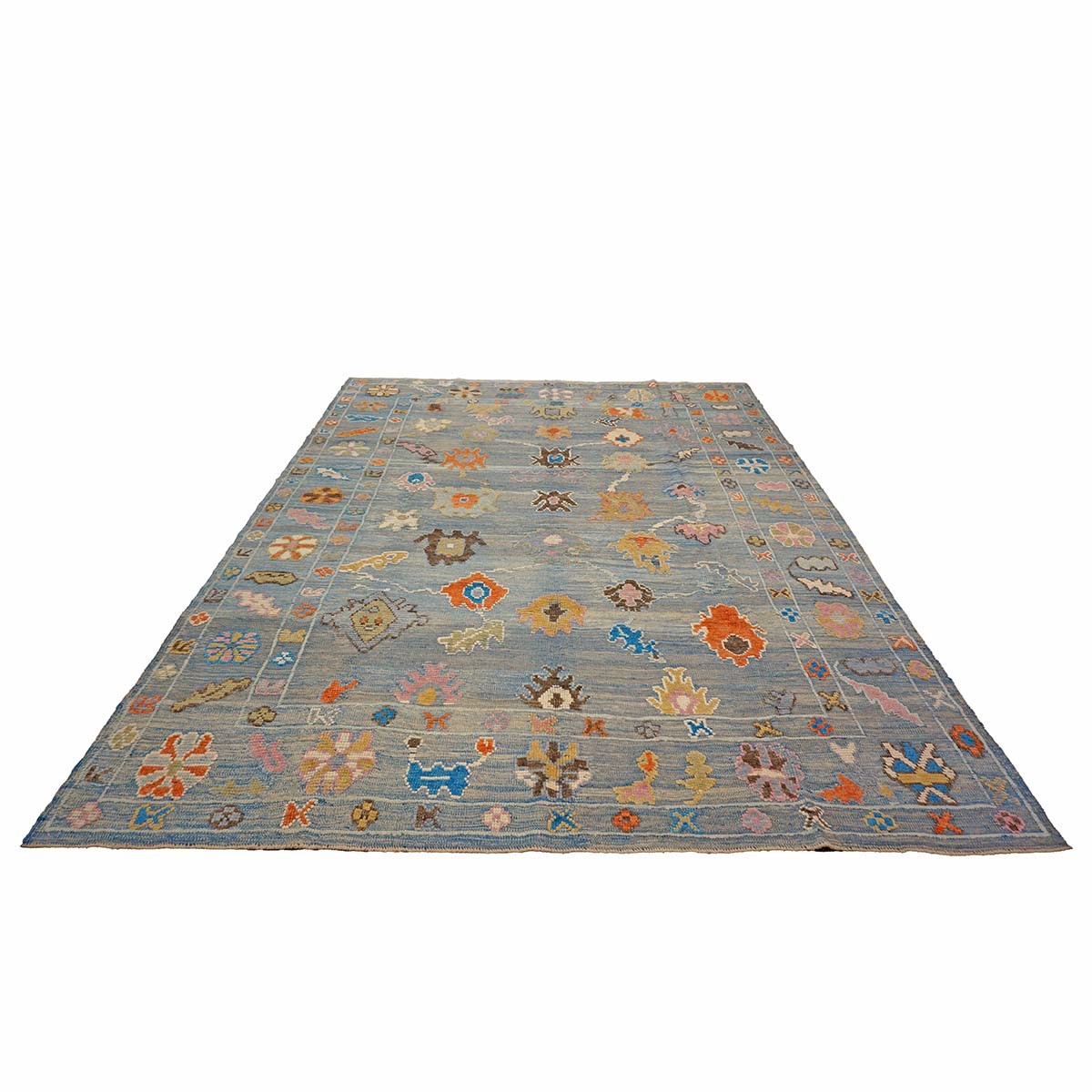 21st Century Turkish Oushak 9x12 Gray, Orange & Slate Blue Handmade Runner Rug #A.C.201 image 1