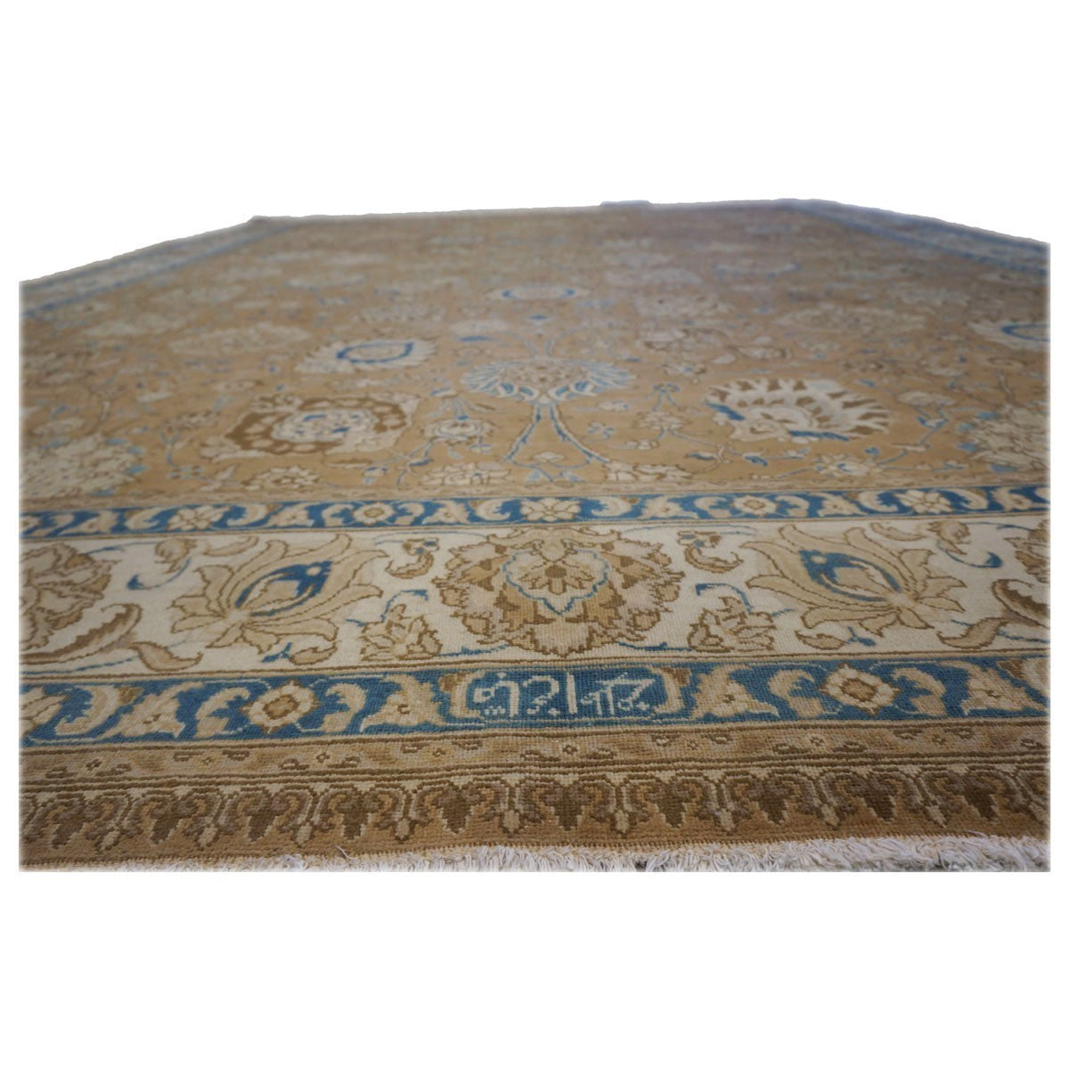 Antique 1940s Persian Tabriz 11x15 Brown, Tan, & Blue Handmade Area Rug #9902886 image 4