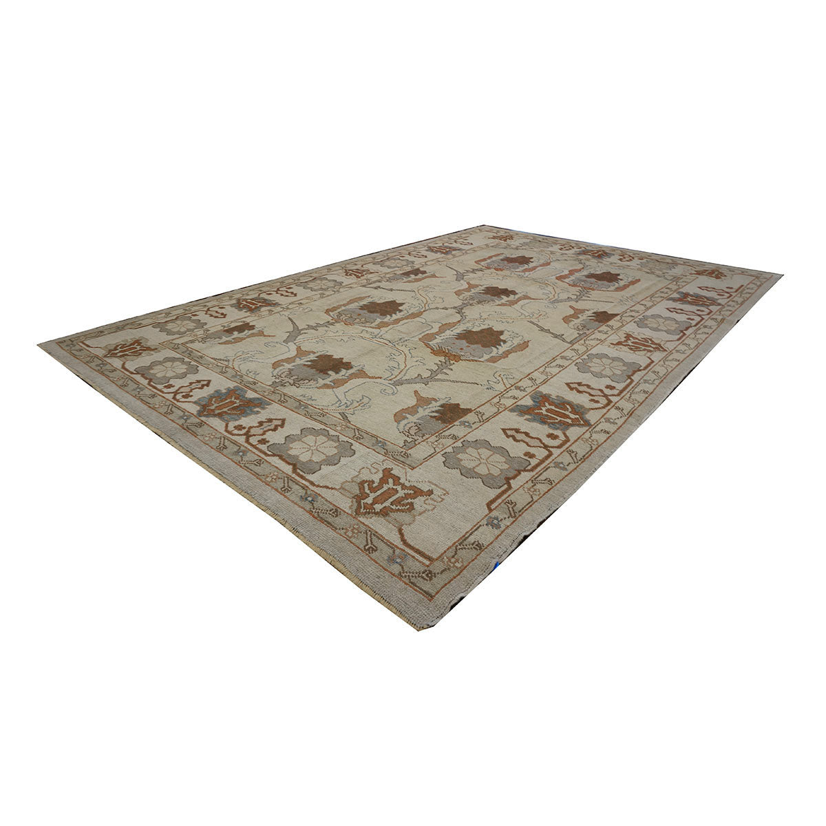 21st Century Turkish Oushak 9x13 Gray, Ivory & Brown Handmade Runner Rug #1140109 image 4