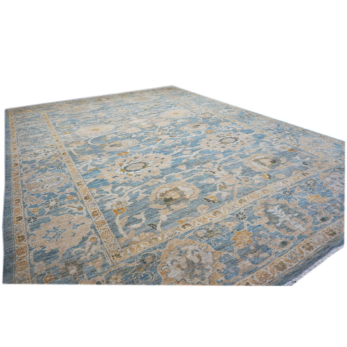 Persian Sultanabad 9x12 Blue & Tan Handmade Area Rug #1142976 image 2
