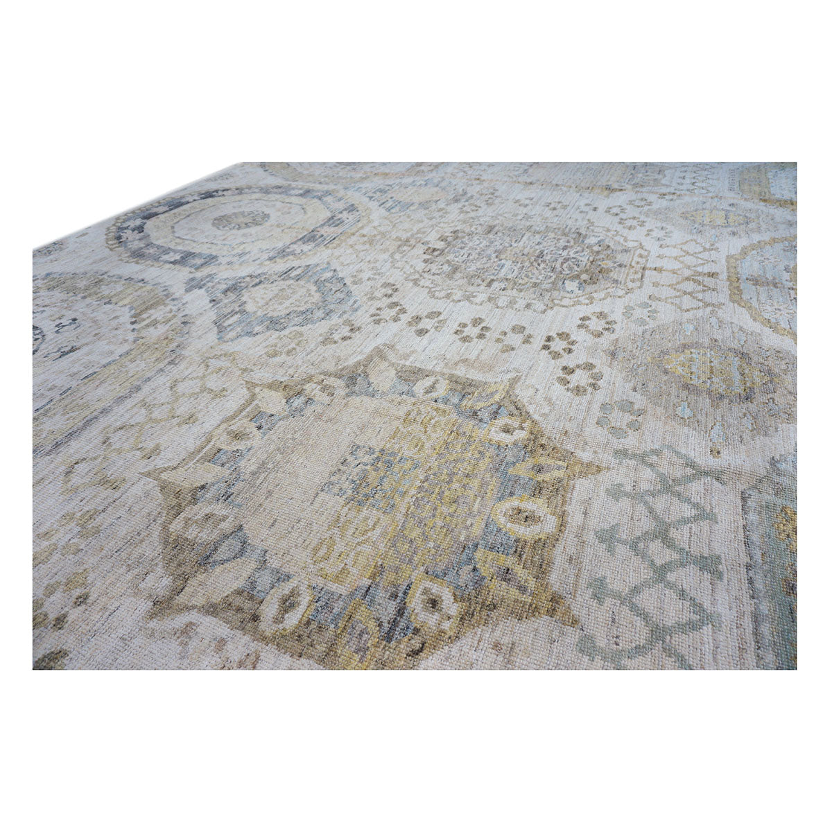 21st Century Turkish Oushak 13x15 Ivory, Olive Green, & Slate Blue Handmade Rug #1144077 image 7