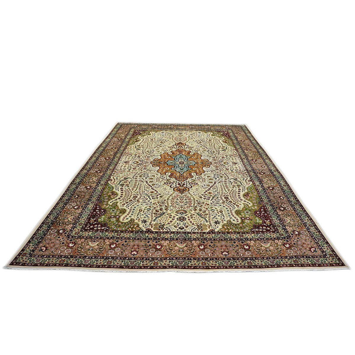 Antique 1930s Persian Tabriz Pahlavi 10X13 Ivory & Taupe Area Rug #9902869 image 3