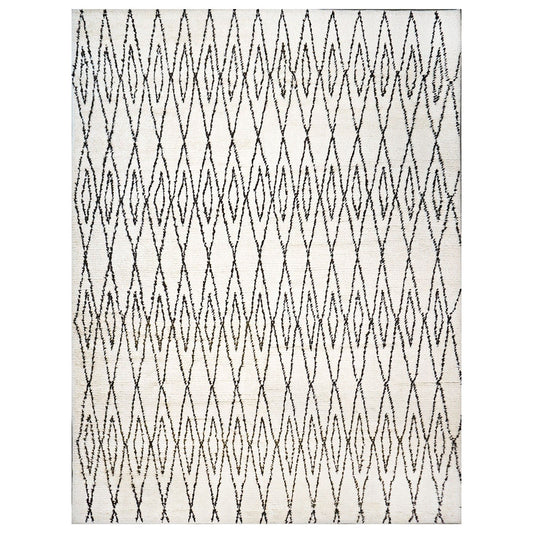 Vintage Beni Ourain Modern Morrocan 12x18 Ivory & Dark Brown Handmade Area Rug #AY101 image 0