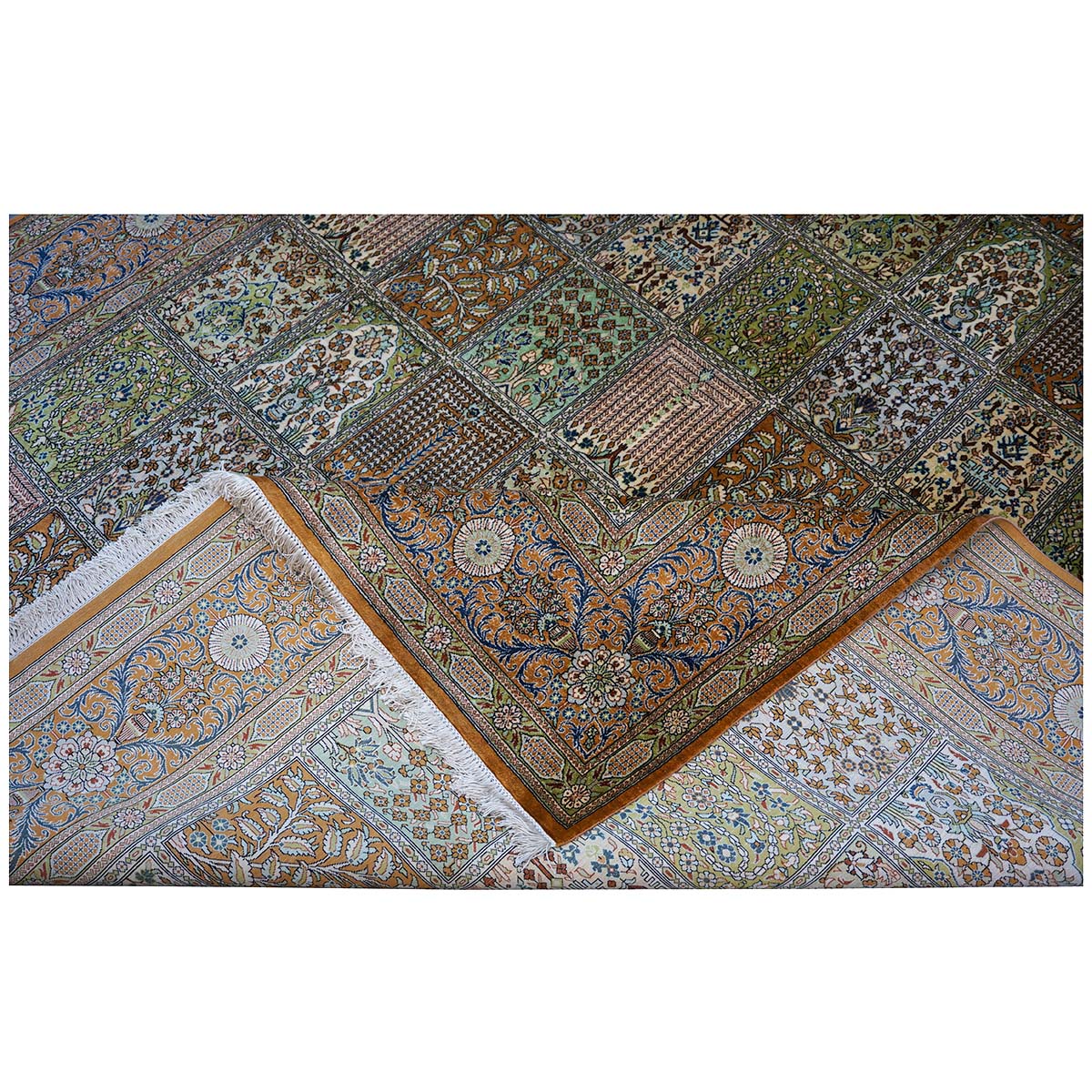 Vintage Persian Qum Silk 6x9 Orange & Ivory Handmade Area Rug #1144056 image 10