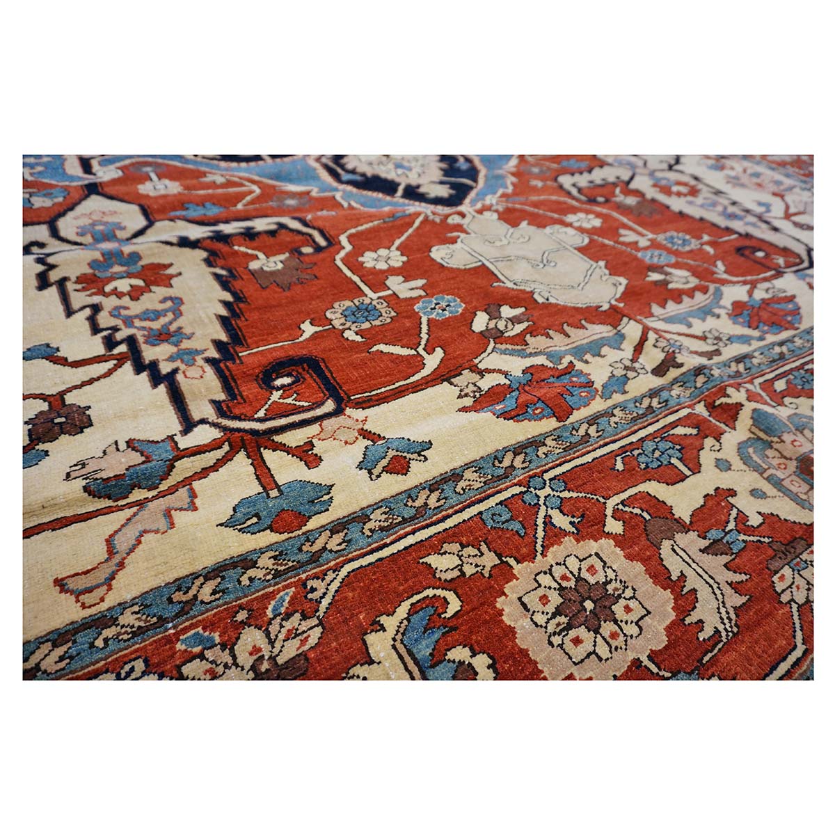 Persian Serapi 8x11 Rust, Ivory, & Blue Antique Recreation Handmade Area Rug #1141242 image 9