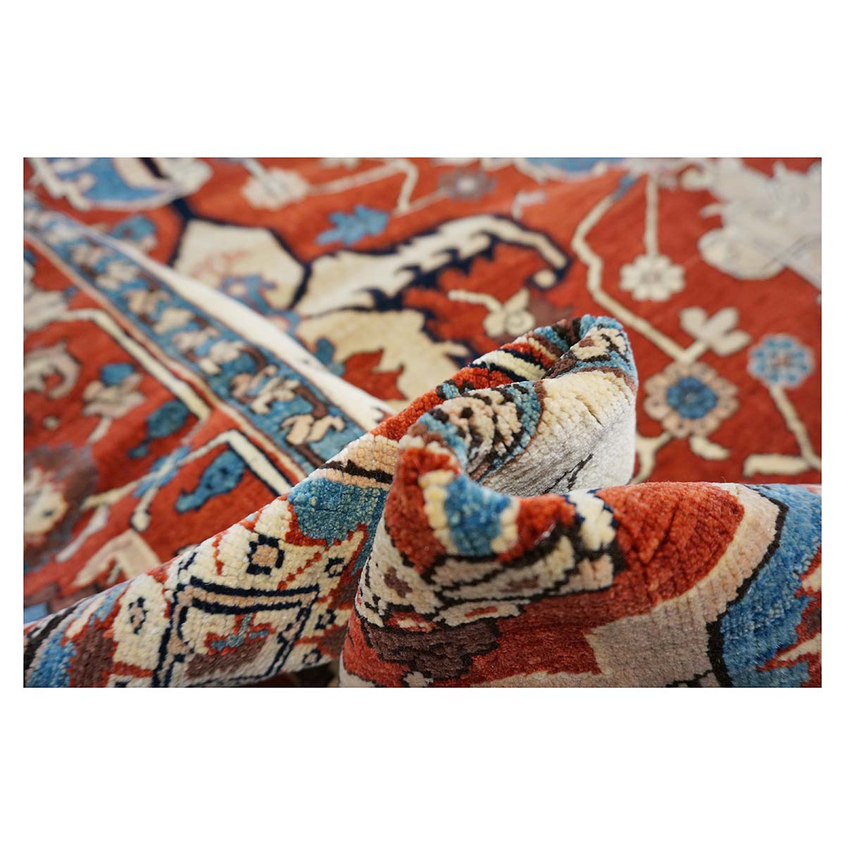 Persian Serapi 8x11 Rust, Ivory, & Blue Antique Recreation Handmade Area Rug #1141242 image 12