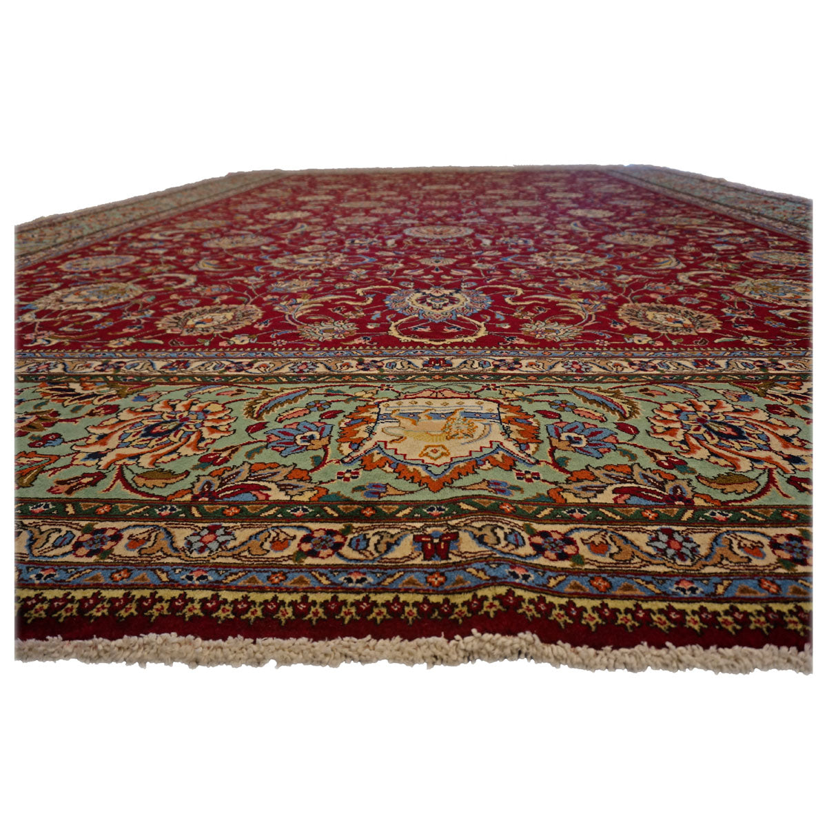 Antique 1940s Persian Tabriz Pahlavi 11x16 Red, Teal, & Ivory Handmade Area Rug #9902164 image 4