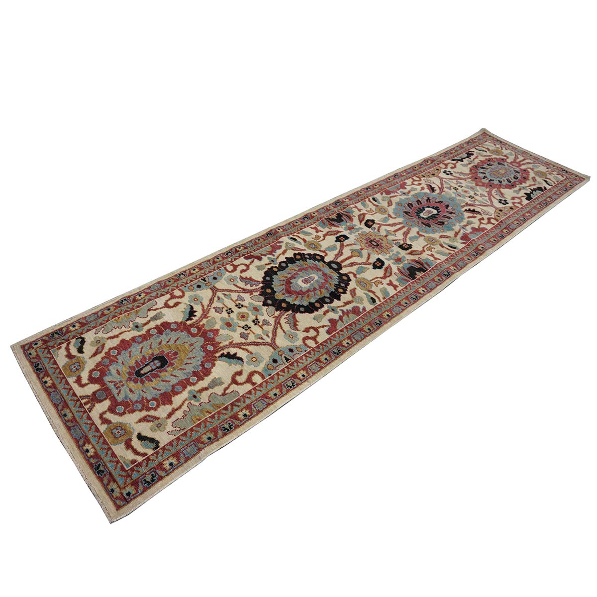 21st Century Sultanabad 3x12 Ivory, Red, & Blue Hall Runner #1143660 image 5