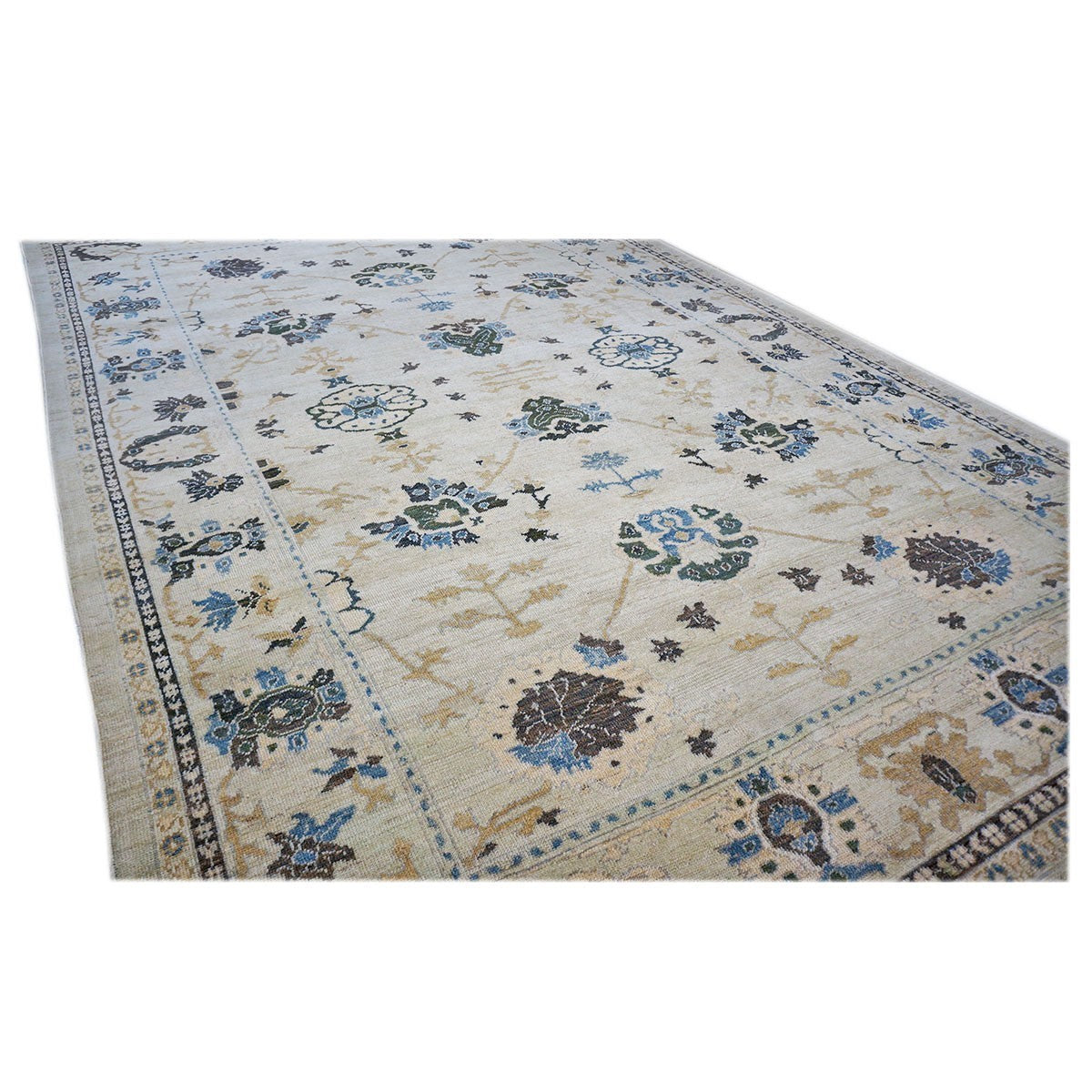 21st Century Turkish Oushak Ivory and Blue Handmade Rug #1140406 image 2