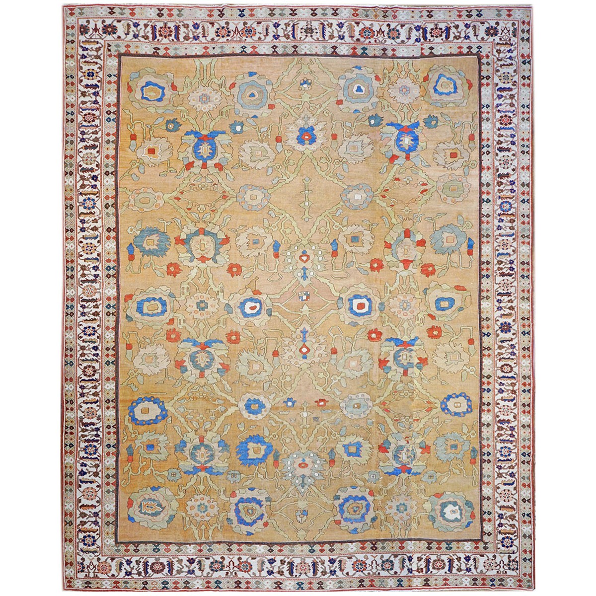 19th Century Antique Persian Sultanabad 15x19 Tan & Blue Area Rug #9902408 image 0