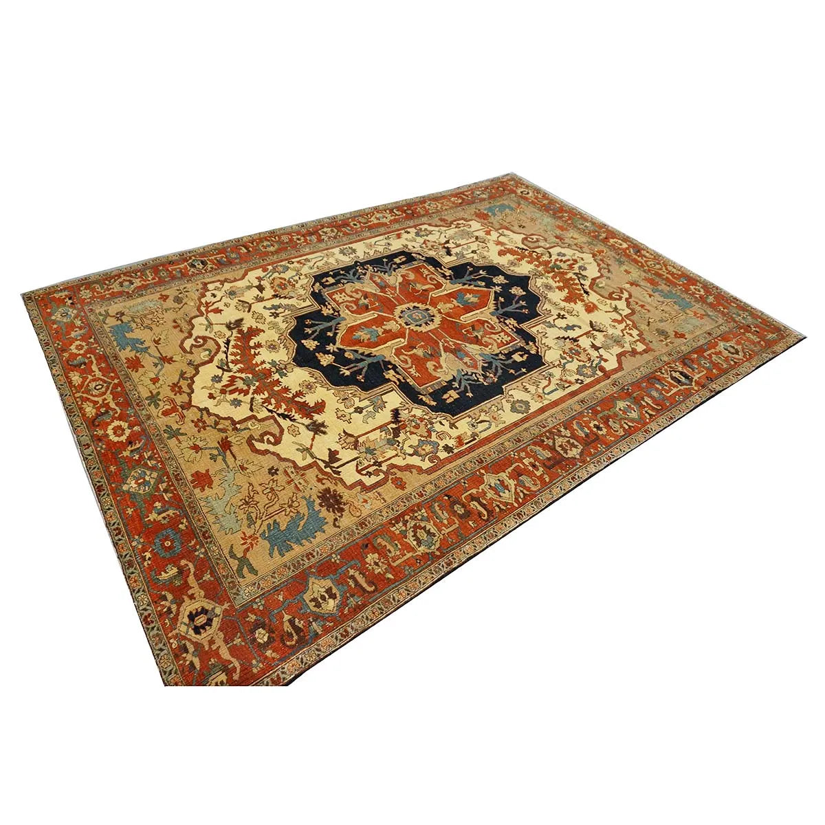 Persian Serapi 7x11 Rust, Navy, Tan, & Ivory Handmade Area Rug #9902841 image 3