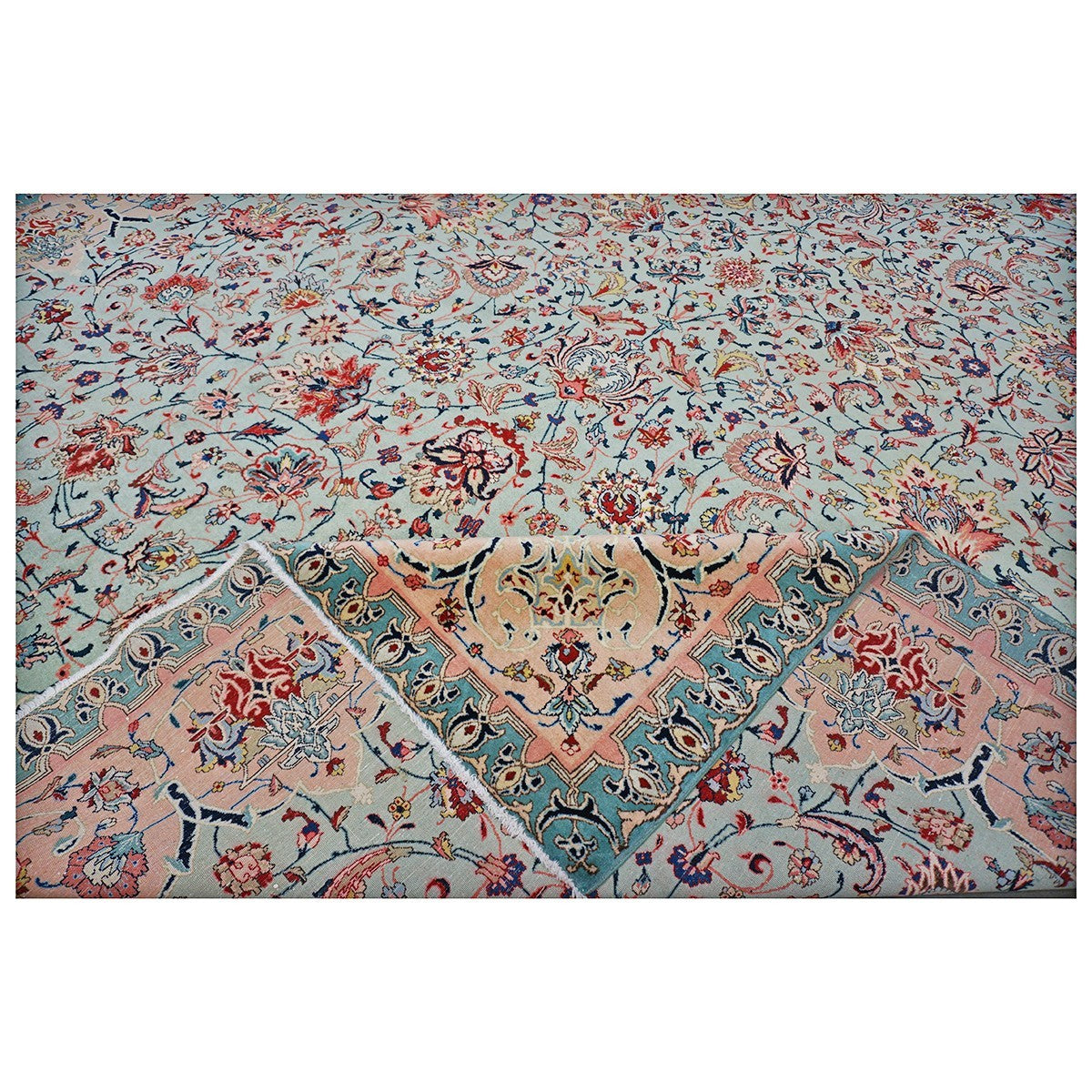 Antique Persian Tabriz Emad 9X12 Mint Green & Pink Area Rug #9902603 image 9