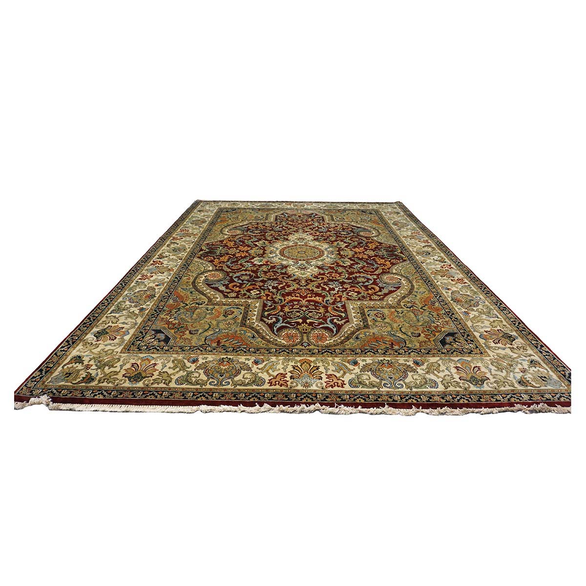 Indian Tabriz Wool 9x12 Red & Ivory Handmade Area Rug #5891