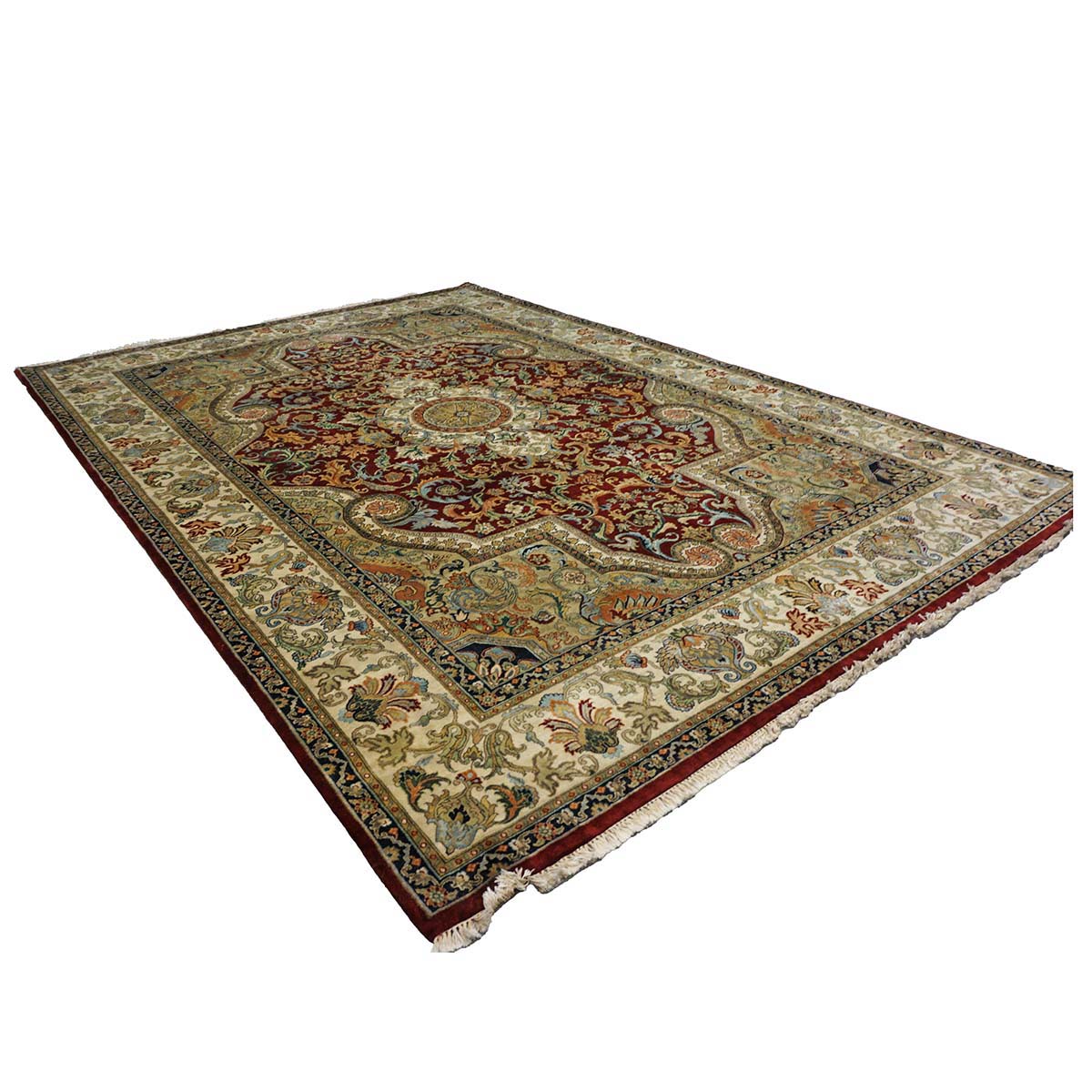 Indian Tabriz Wool 9x12 Red & Ivory Handmade Area Rug #5891