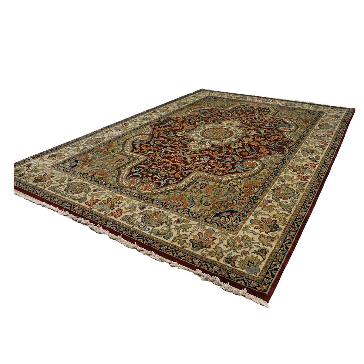 Indian Tabriz Wool 9x12 Red & Ivory Handmade Area Rug #5891