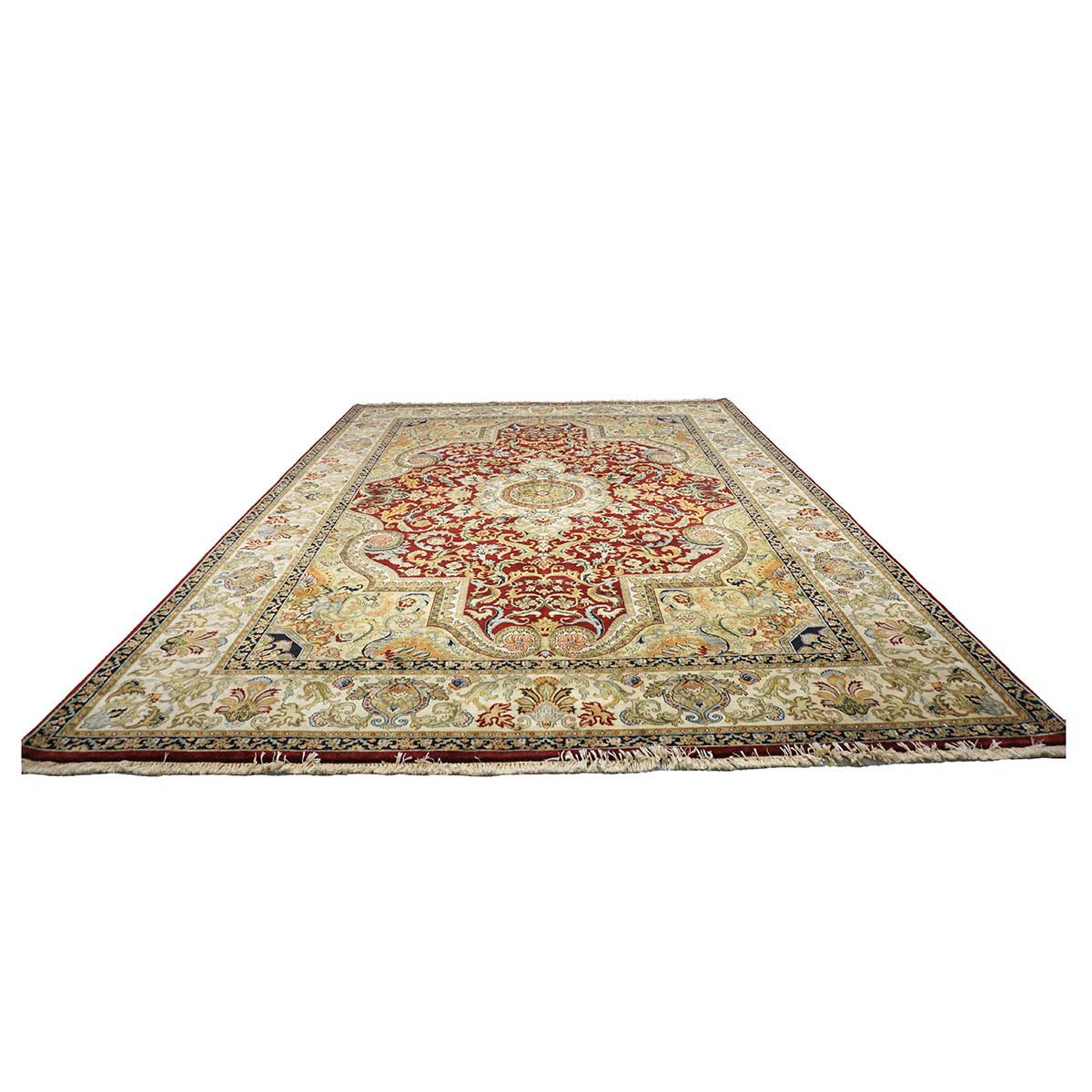 Indian Tabriz Wool 9x12 Red & Ivory Handmade Area Rug #5891