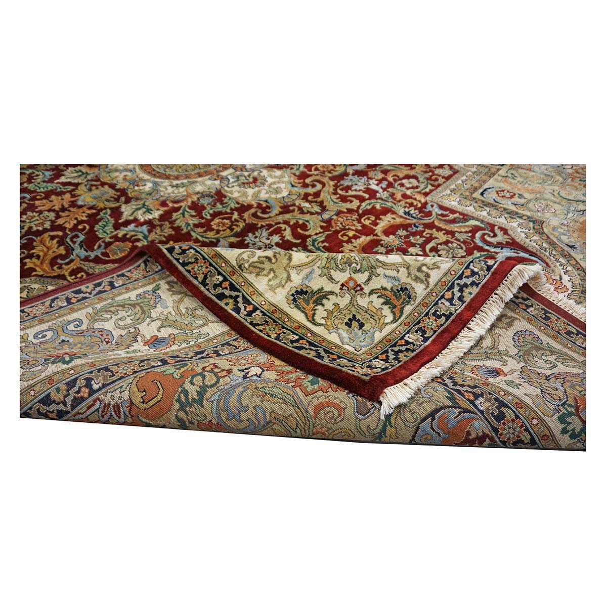 Indian Tabriz Wool 9x12 Red & Ivory Handmade Area Rug #5891