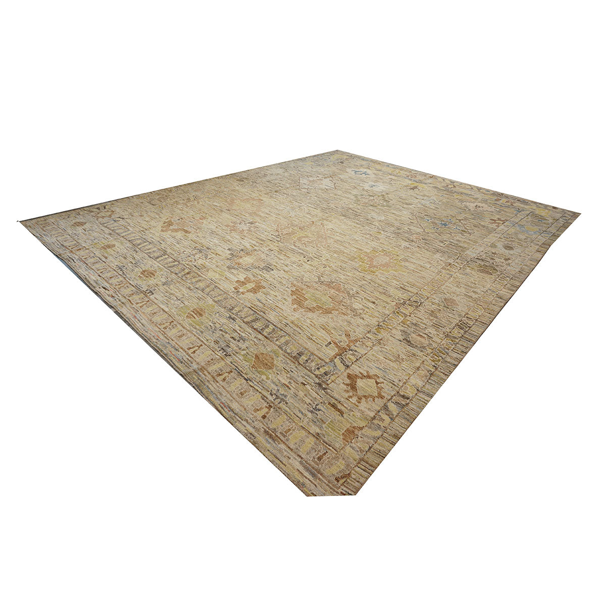21st Century Turkish Oushak 12X15 Gold, Slate Blue& Ivory Handmade Area Rug #1144127 image 3