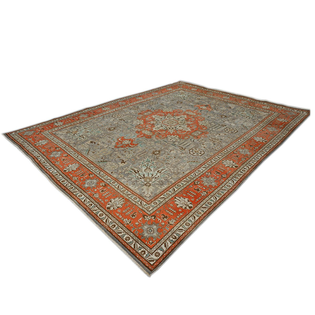 Antique Persian Tabriz 10X13 Grey & Orange Area Rug #9901239 image 3