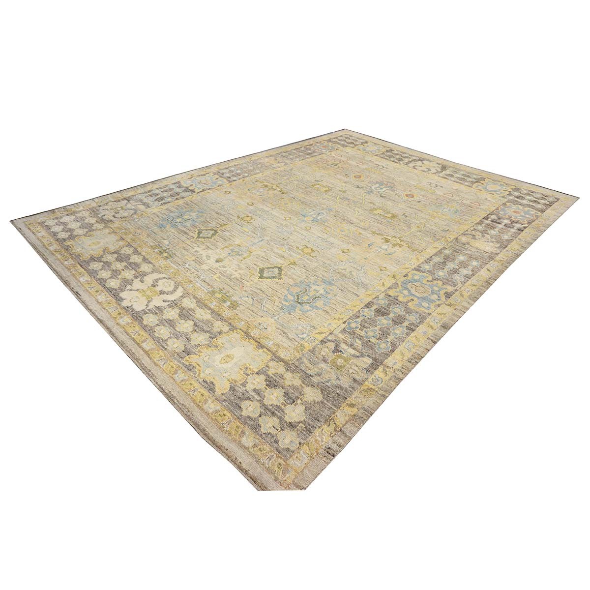 21st Century Turkish Oushak 10X14 Ivory, Slate Blue& Khaki Handmade Area Rug #1144095 image 8
