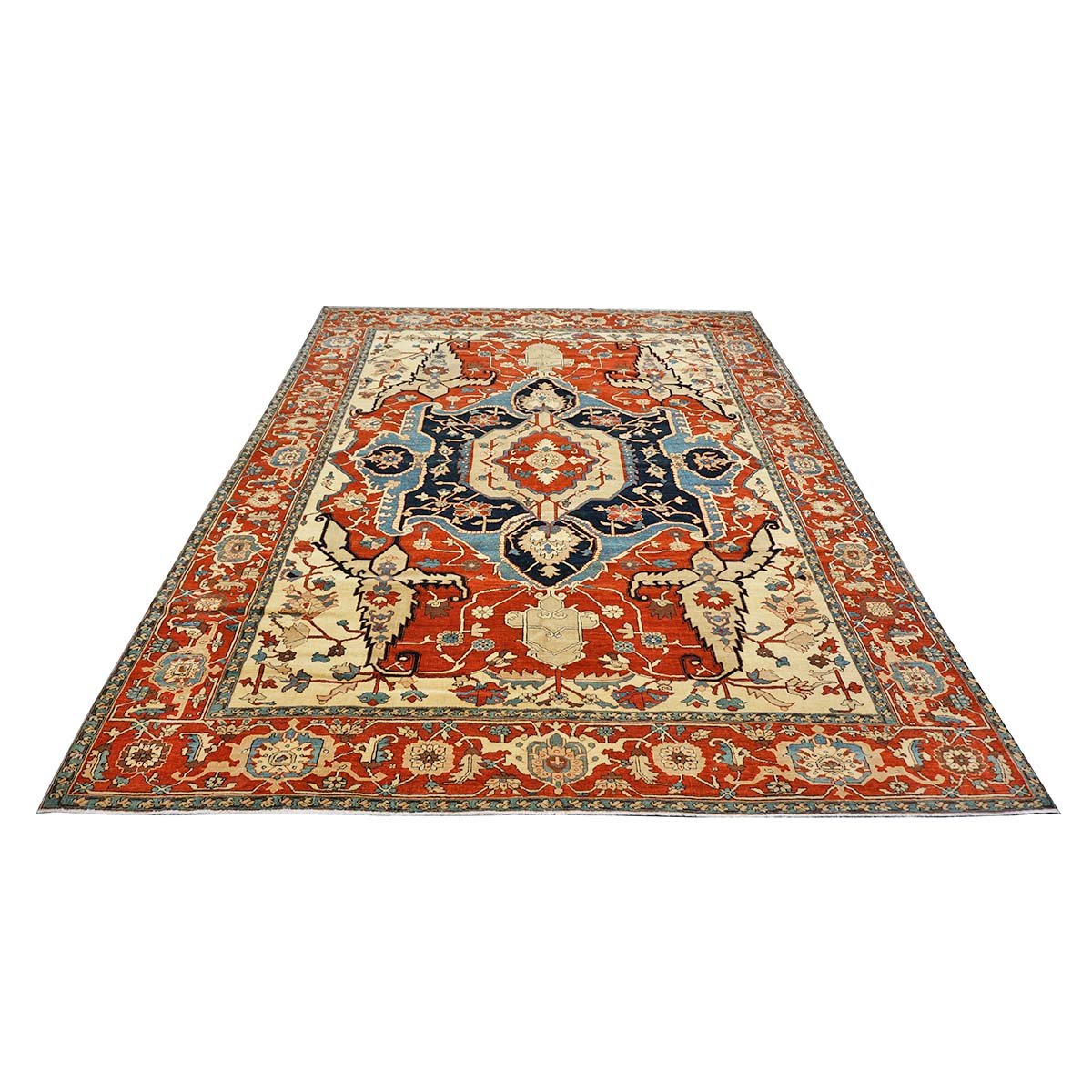 Persian Serapi 8x11 Rust, Ivory, & Blue Antique Recreation Handmade Area Rug #1141242 image 1