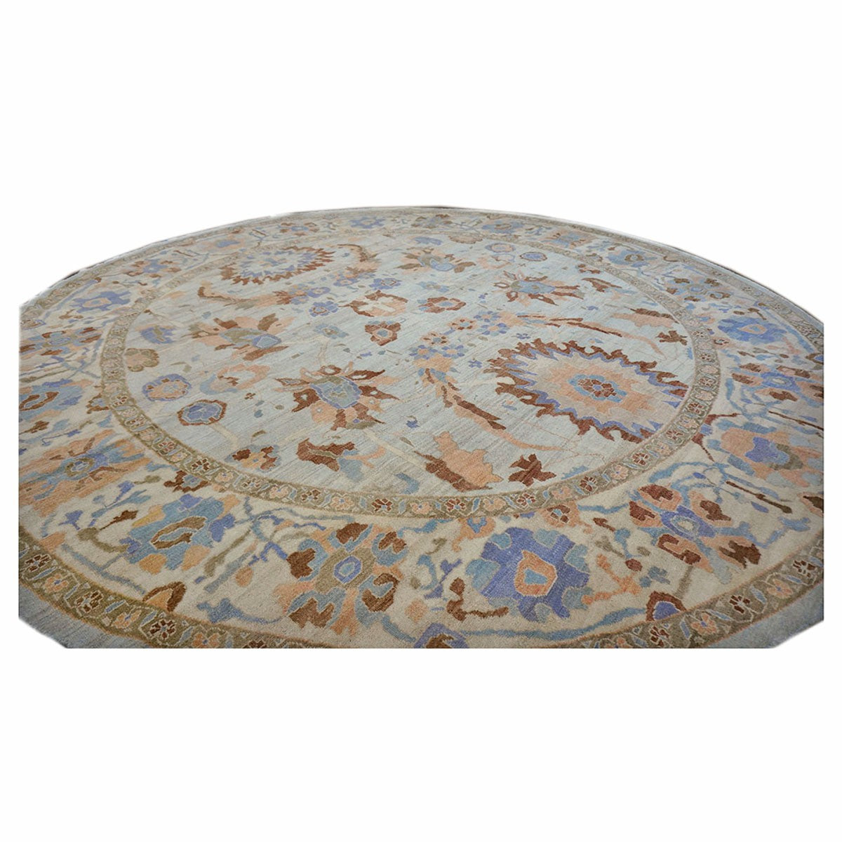 Sultanabad Master 11x11 Light Blue & Light Orange Round Area Rug #1143252 image 2