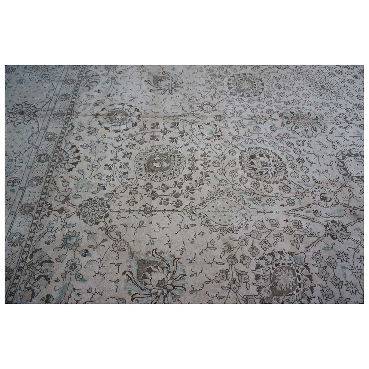 Antique Persian Tabriz 12X19 Bone & Grey Handmade Area Rug #1140574 image 9