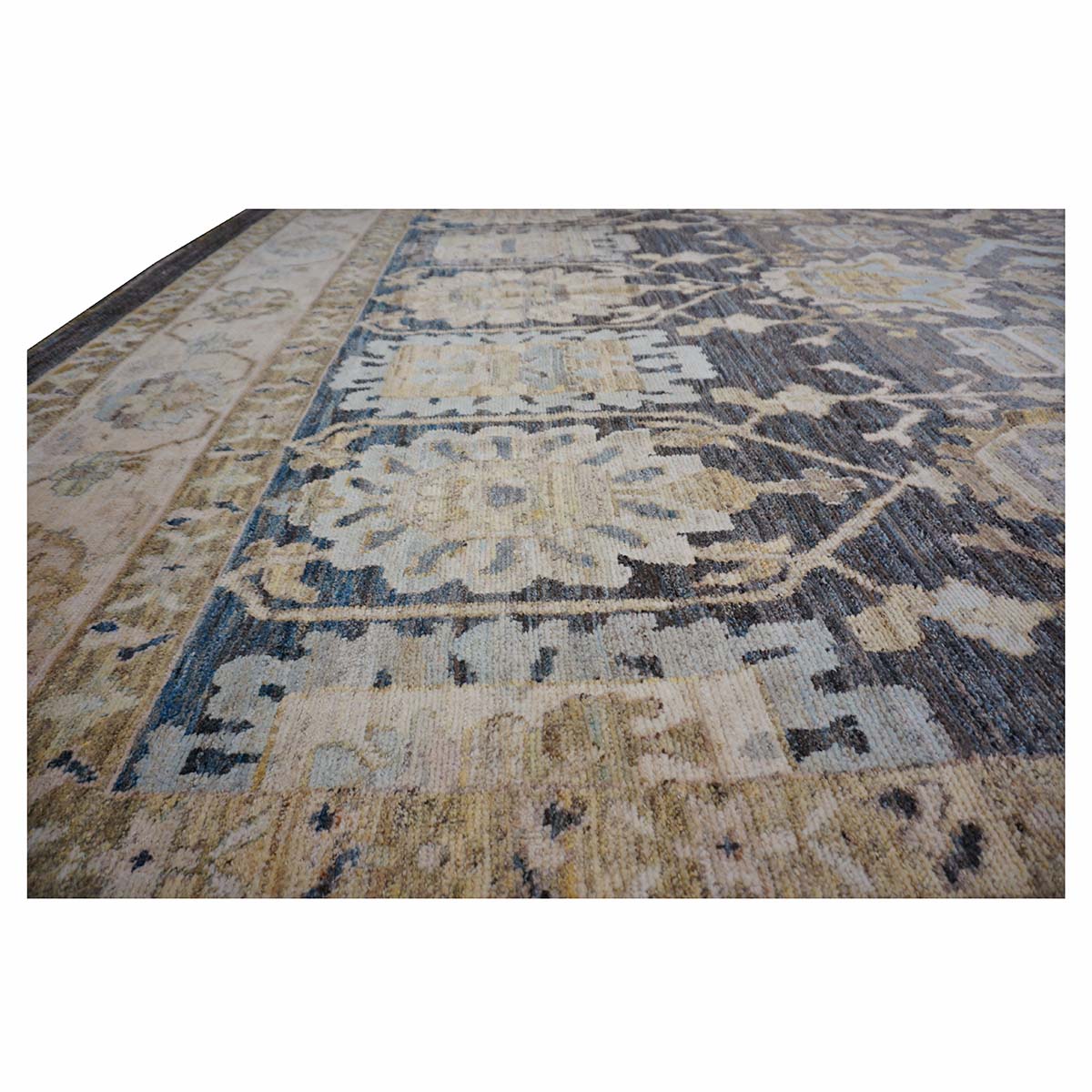 21st Century Turkish Oushak 15x20 Charcoal, Ivory & Olive Green Handmade Rug #1144070 image 7