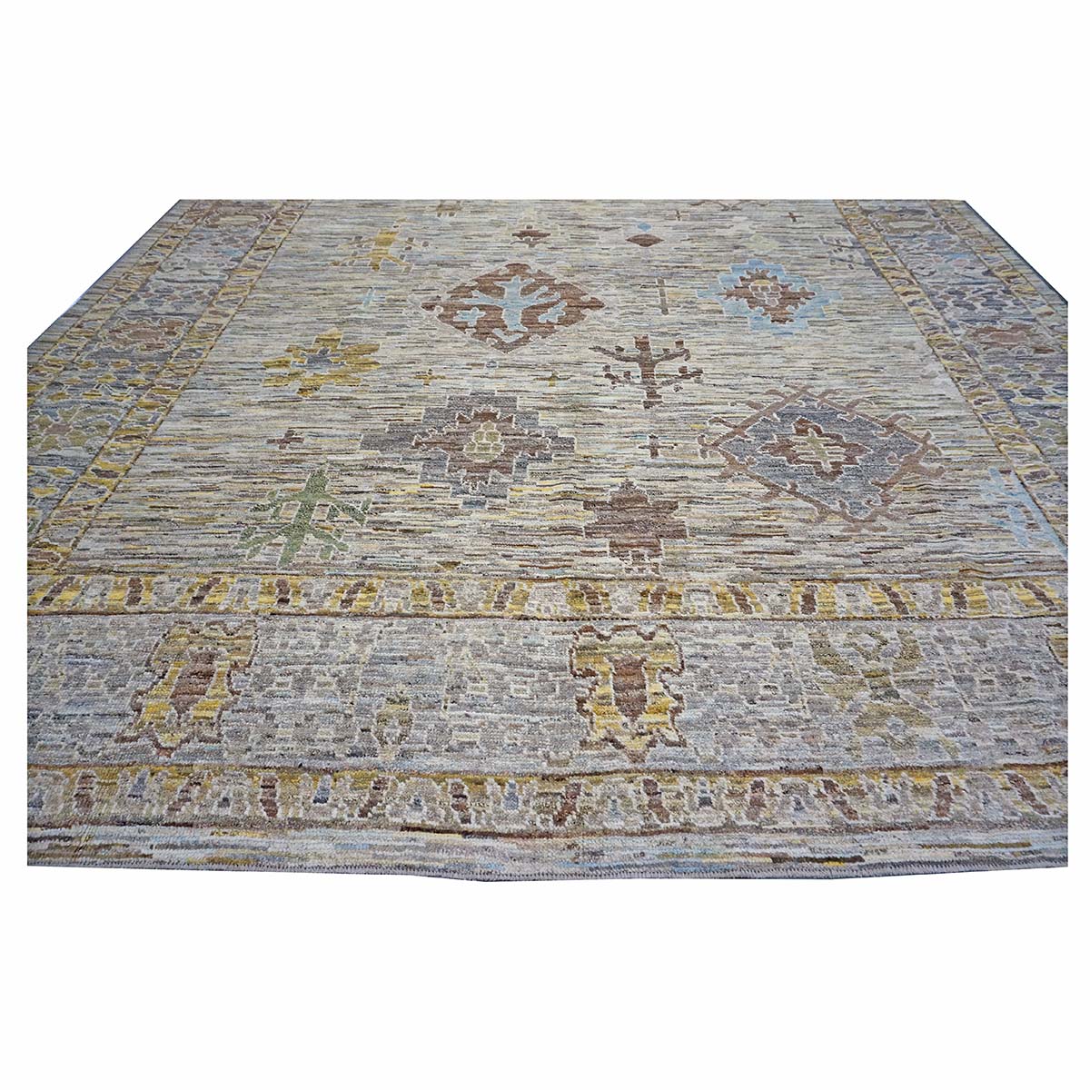 21st Century Turkish Oushak 11X15 Gold, Gray& Slate Blue Handmade Area Rug #1144128 image 5