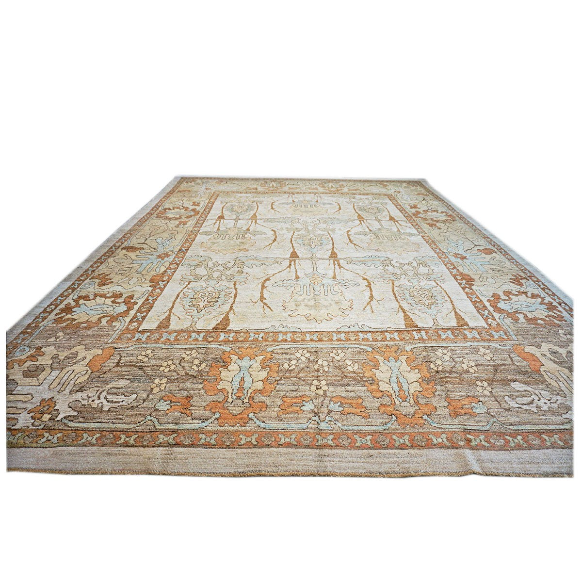 Turkish Oushak 13x18 Ivory, Tan, & Rust Handmade Area Rug #1140073 image 1