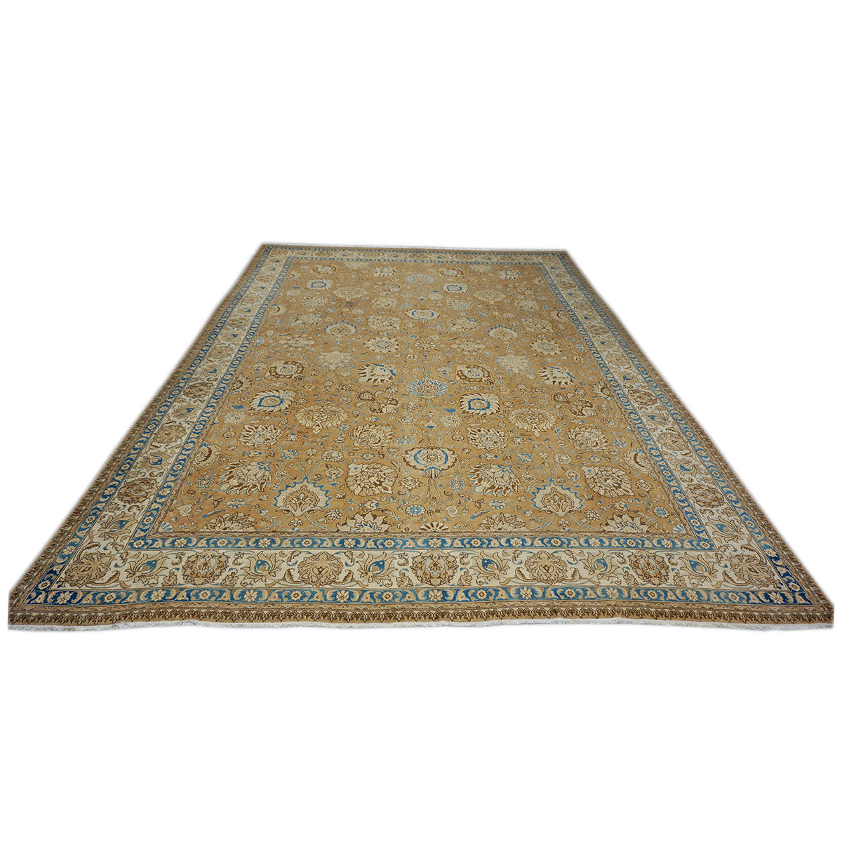 Antique 1940s Persian Tabriz 11x15 Brown, Tan, & Blue Handmade Area Rug #9902886 image 1