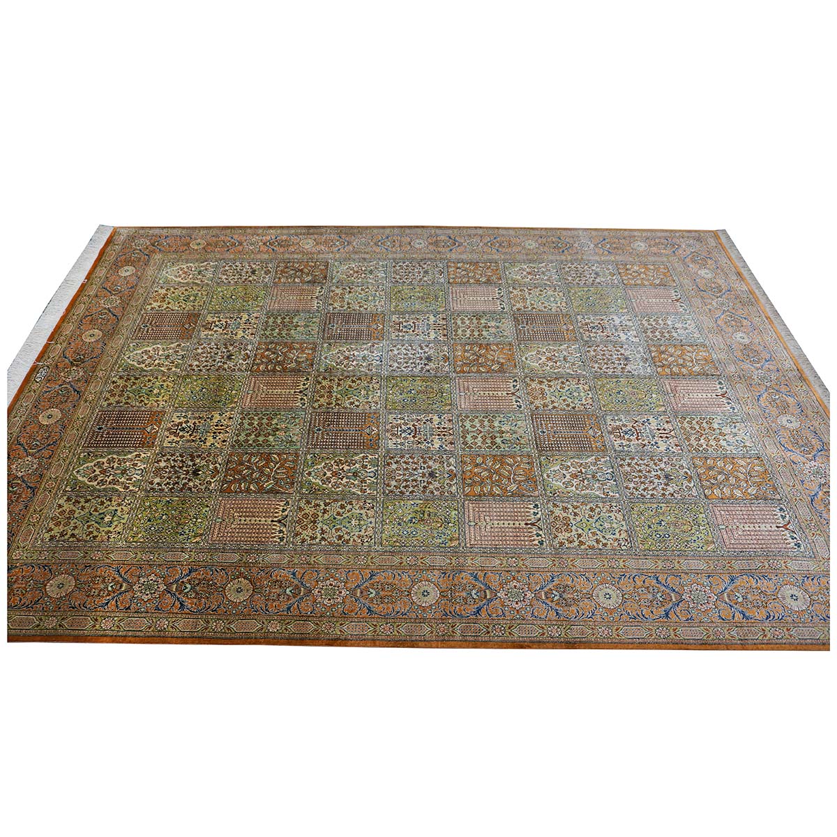 Vintage Persian Qum Silk 6x9 Orange & Ivory Handmade Area Rug #1144056 image 4