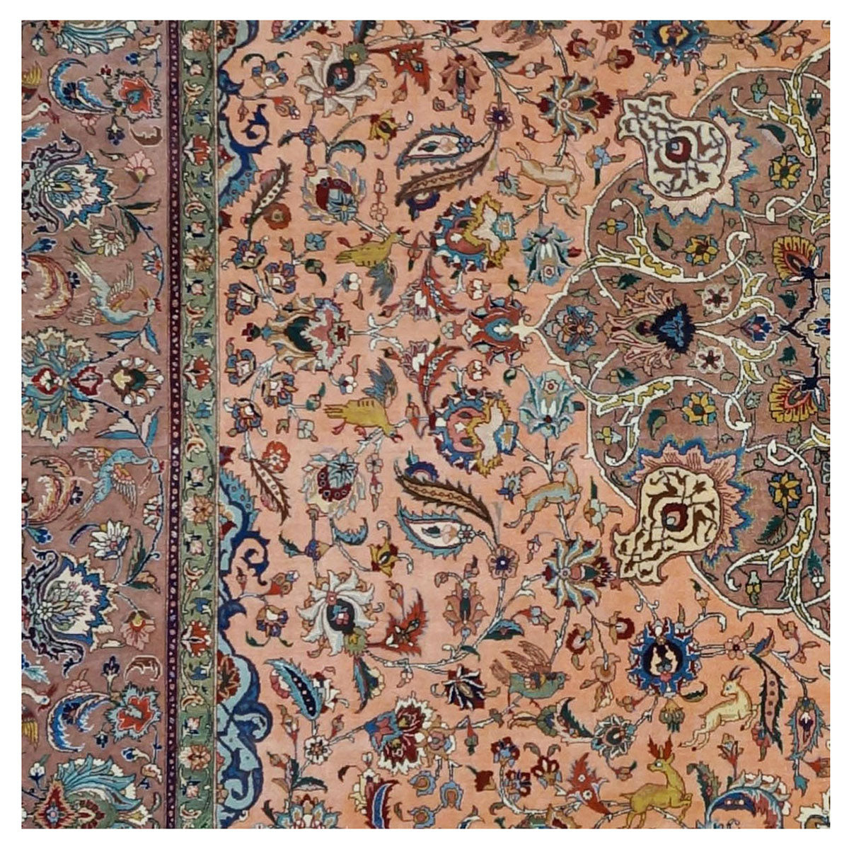 Antique 1930s Persian Tabriz Pahlavi 9X13 Salmon Pink & Nutmeg Brown Area Rug #9902599 image 7