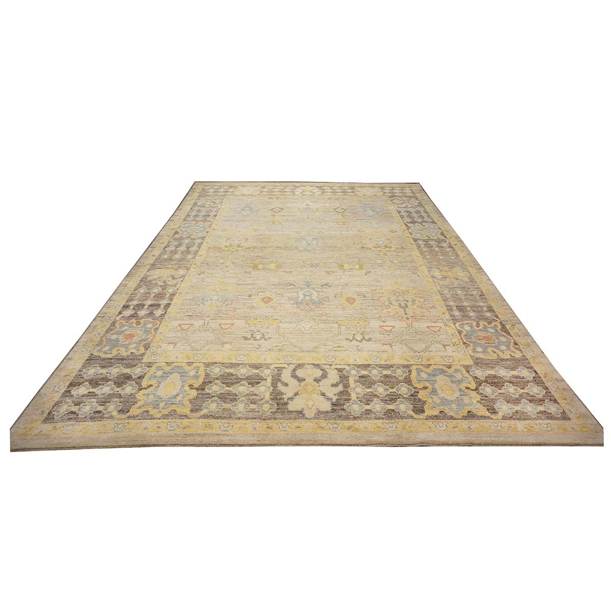 21st Century Turkish Oushak 10X14 Ivory, Slate Blue& Khaki Handmade Area Rug #1144095 image 2